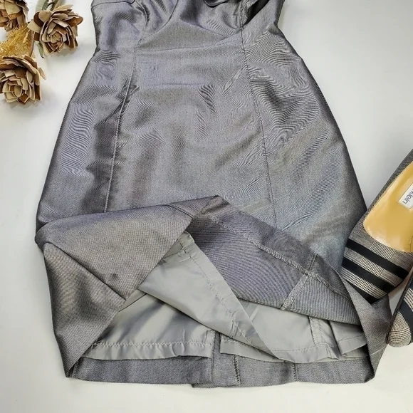 Calvin Klein Silver Grey Ruffle Shoulder Dress 2 - Picture 8 of 14